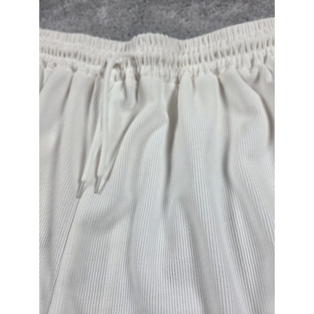 White Ribbed Athletic Shorts Drawstring Waist Casual Lounge Wear
